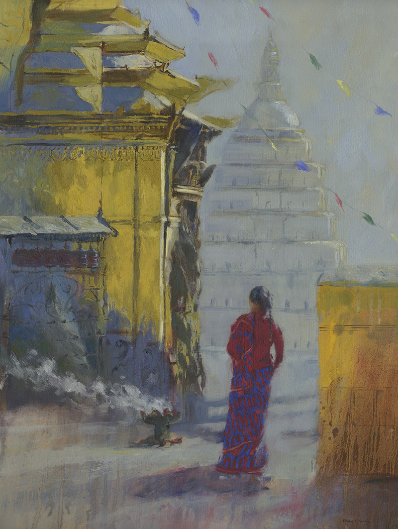 Monkey Temple (Swayambunath Stupa) Kathmandu, oil painting